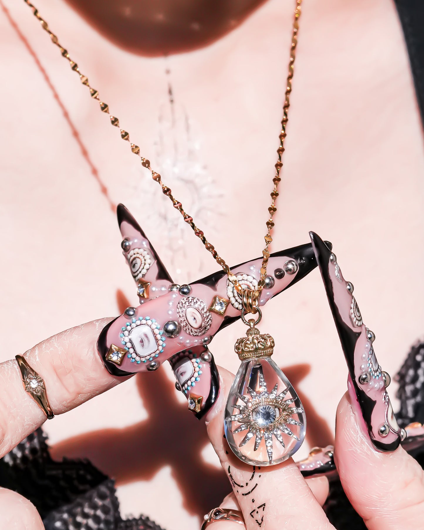 Celestial eye teardrop necklace - clear × gold