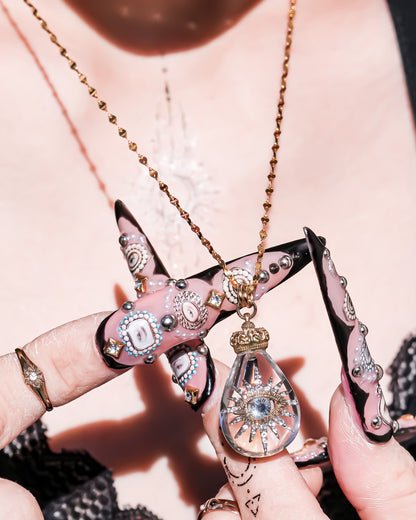 Celestial eye teardrop necklace - clear × gold