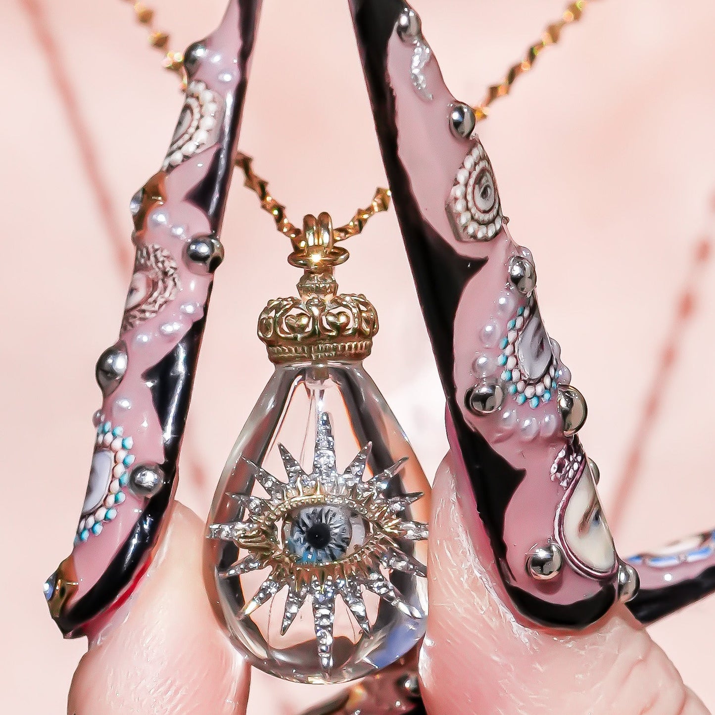 Celestial eye teardrop necklace - clear × gold