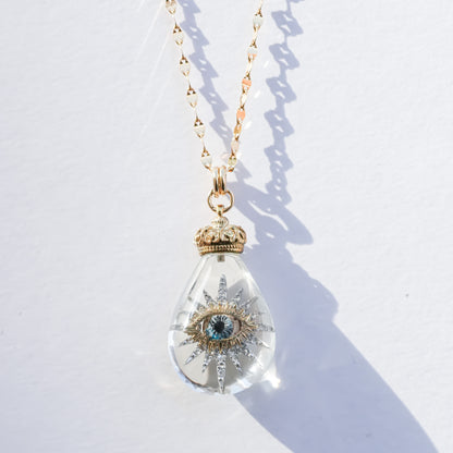 Celestial eye teardrop necklace - clear × gold