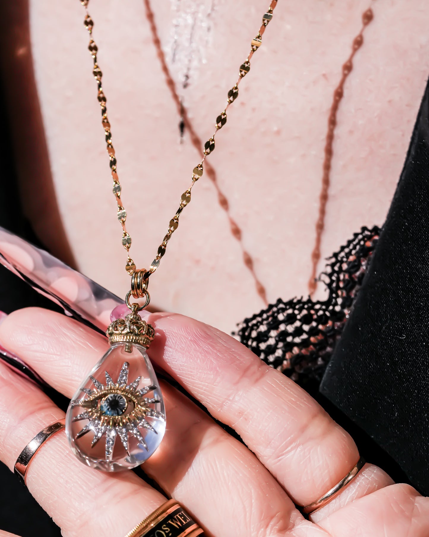 Celestial eye teardrop necklace - clear × gold