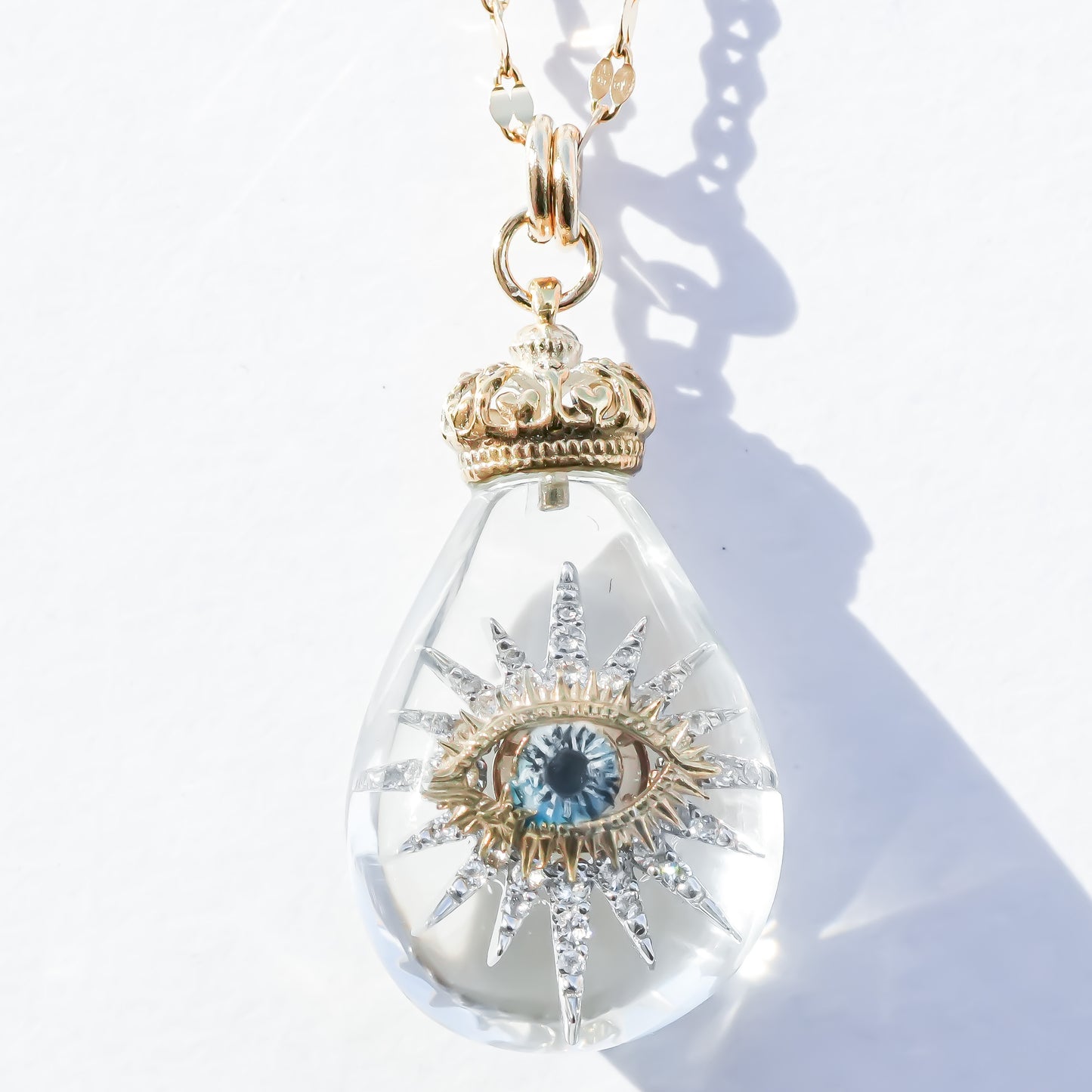 Celestial eye teardrop necklace - clear × gold