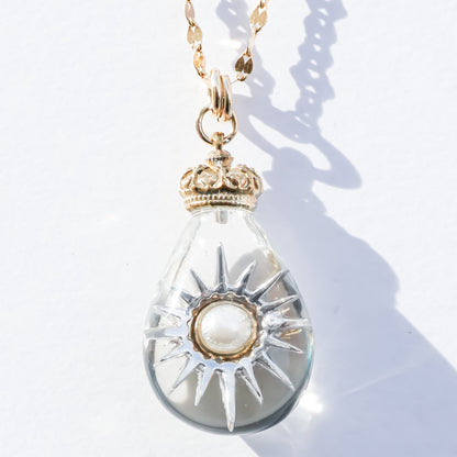 Celestial eye teardrop necklace - clear × gold