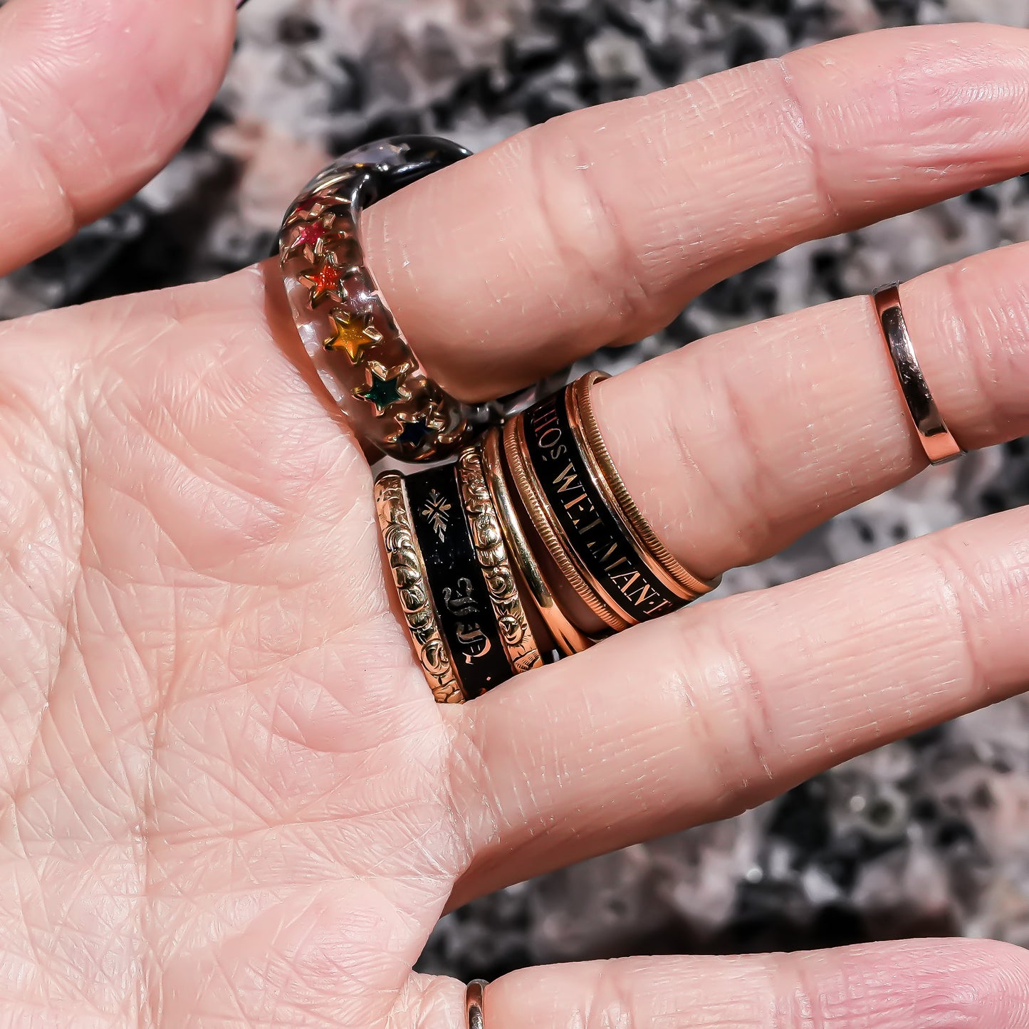 Mystic rainbow star heart ring - black × multicolor / ＃10