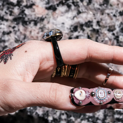 Sacred eye heart ring - black × pearl / ＃11