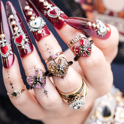 The Sacred Cross Heart Ring - Purple × Black / #4