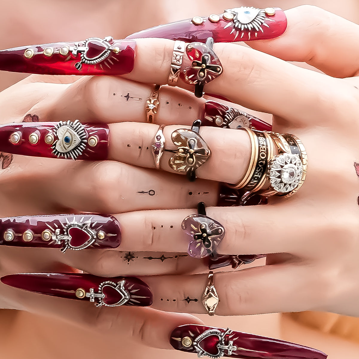 The Sacred Cross Heart Ring - Red × Black / #6