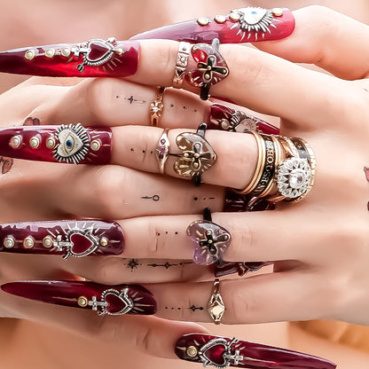 The Sacred Cross Heart Ring - Red × Black / #6