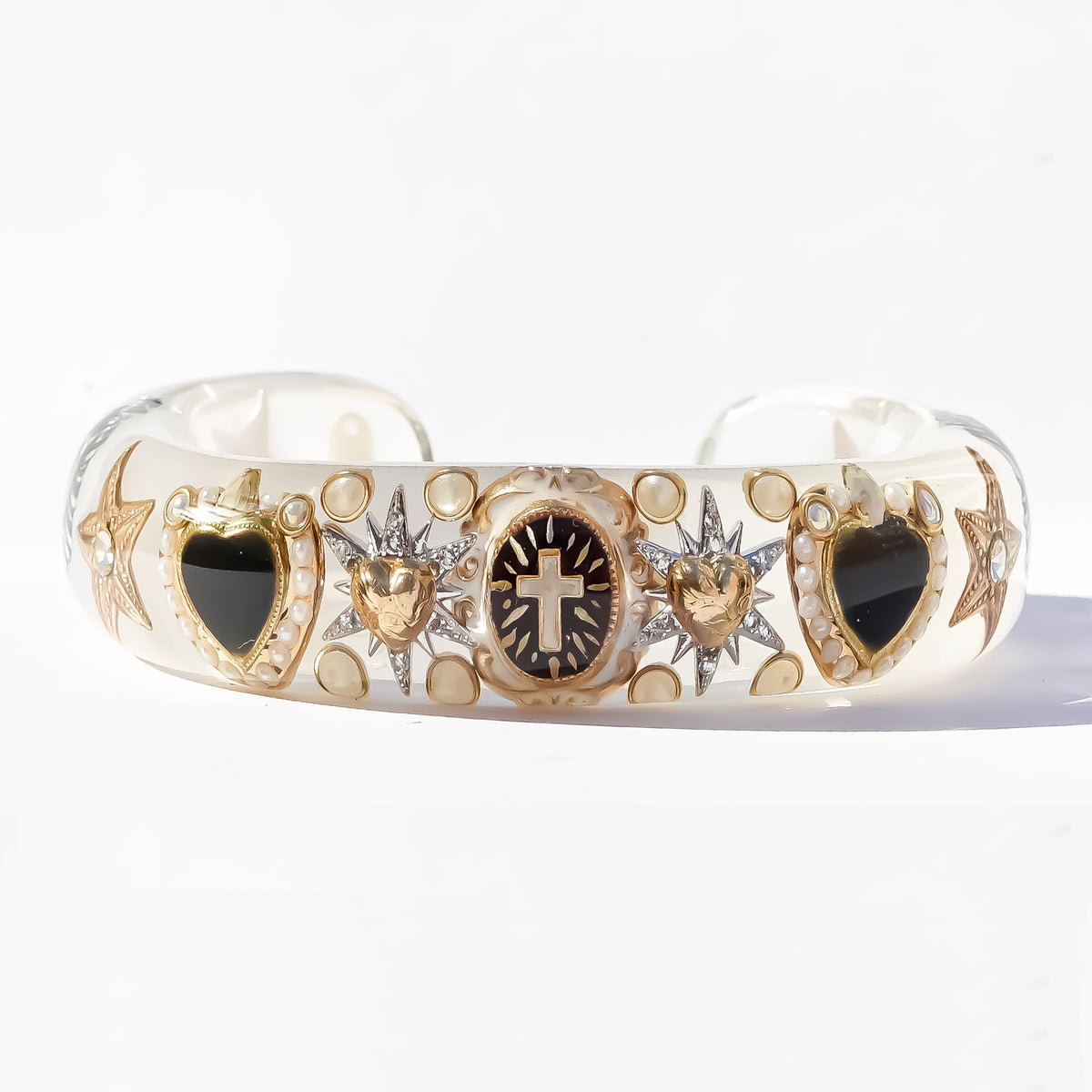 The Baroque Chapel Cross Bracelet - Smoky White × Black