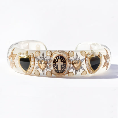 The Baroque Chapel Cross Bracelet - Smoky White × Black
