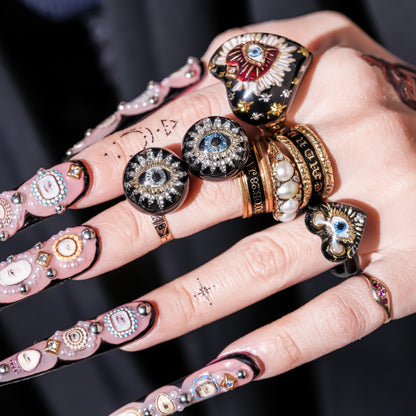 Sacred eye heart ring - black × pearl / ＃11