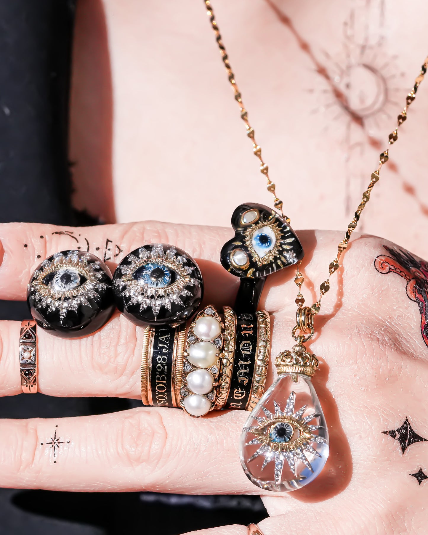 Celestial eye teardrop necklace - clear × gold