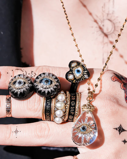 Celestial eye teardrop necklace - clear × gold