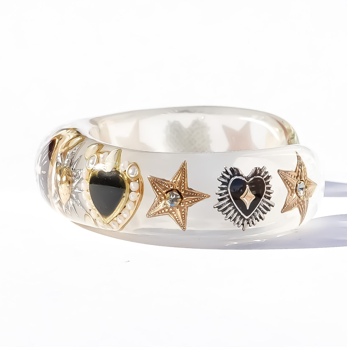The Baroque Chapel Cross Bracelet - Smoky White × Black