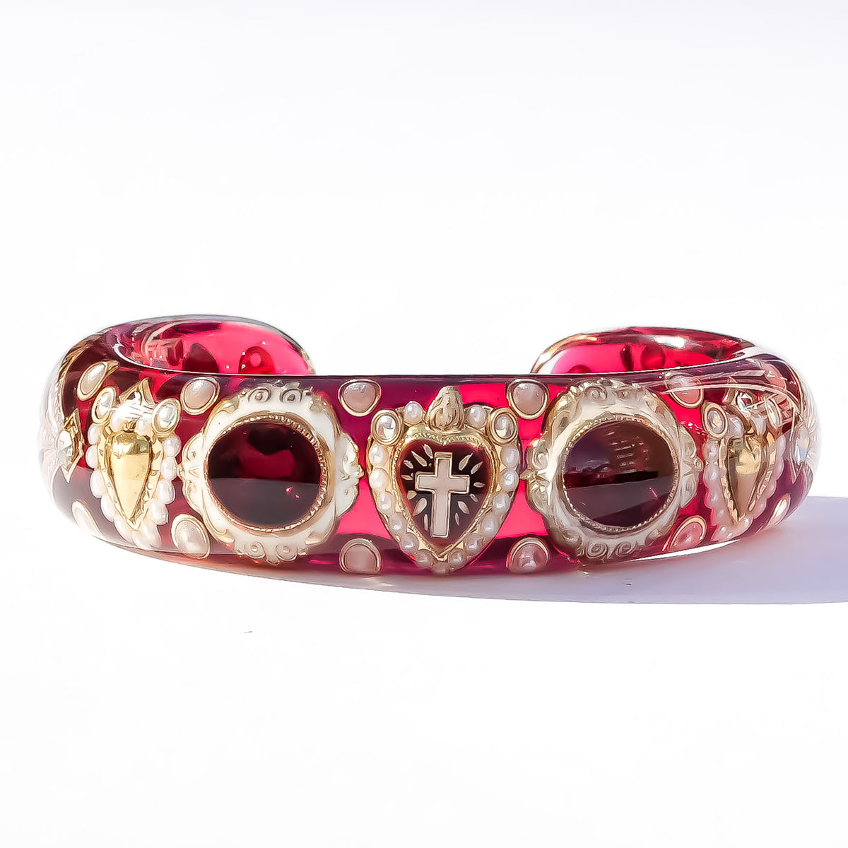 The Baroque Chapel Cross Bracelet - Ruby Red × Gold
