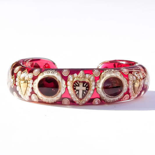 The Baroque Chapel Cross Bracelet - Ruby Red × Gold
