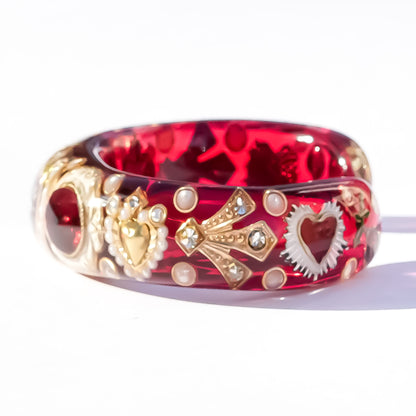 The Baroque Chapel Cross Bracelet - Ruby Red × Gold