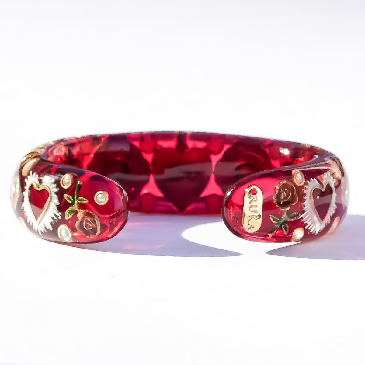 The Baroque Chapel Cross Bracelet - Ruby Red × Gold