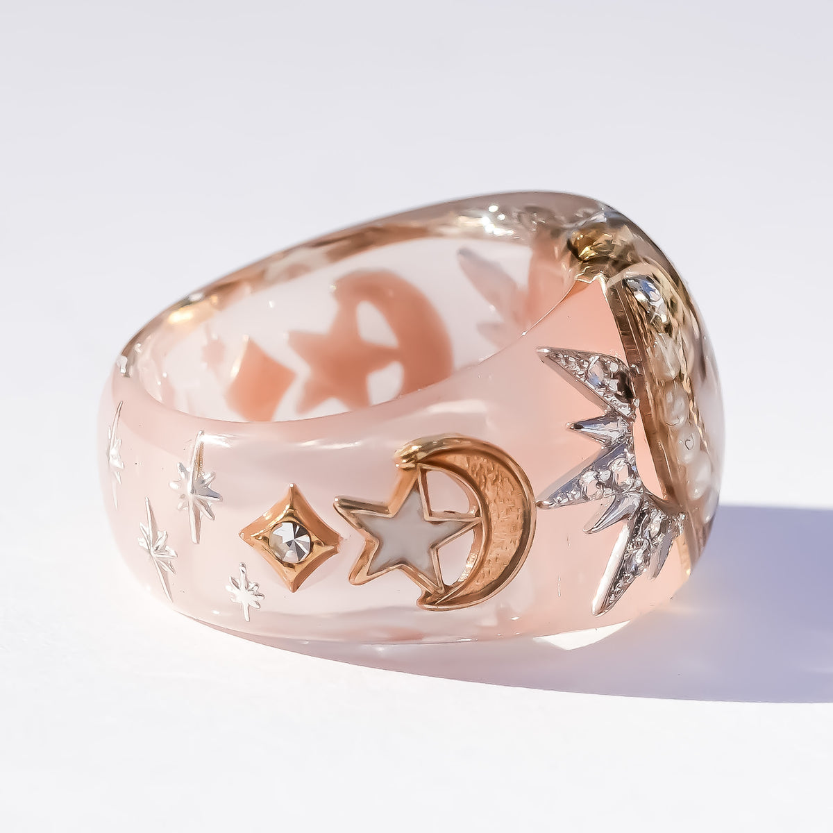 The Sacred Halo Cross Heart Ring - Smoky Pink × White / #14