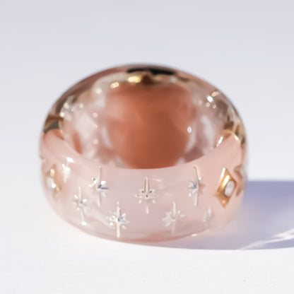 The Sacred Halo Cross Heart Ring - Smoky Pink × White / #14