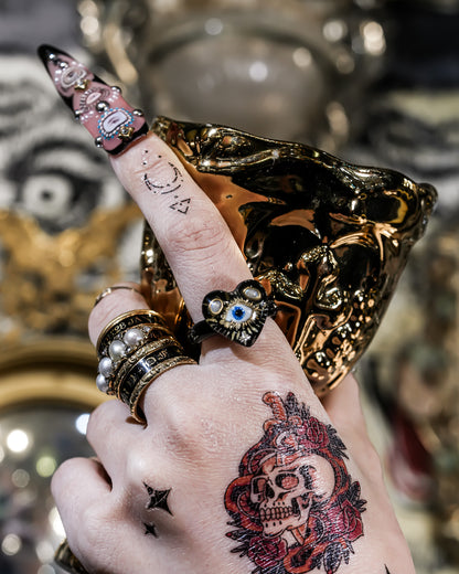 Sacred eye heart ring - black × pearl / ＃11