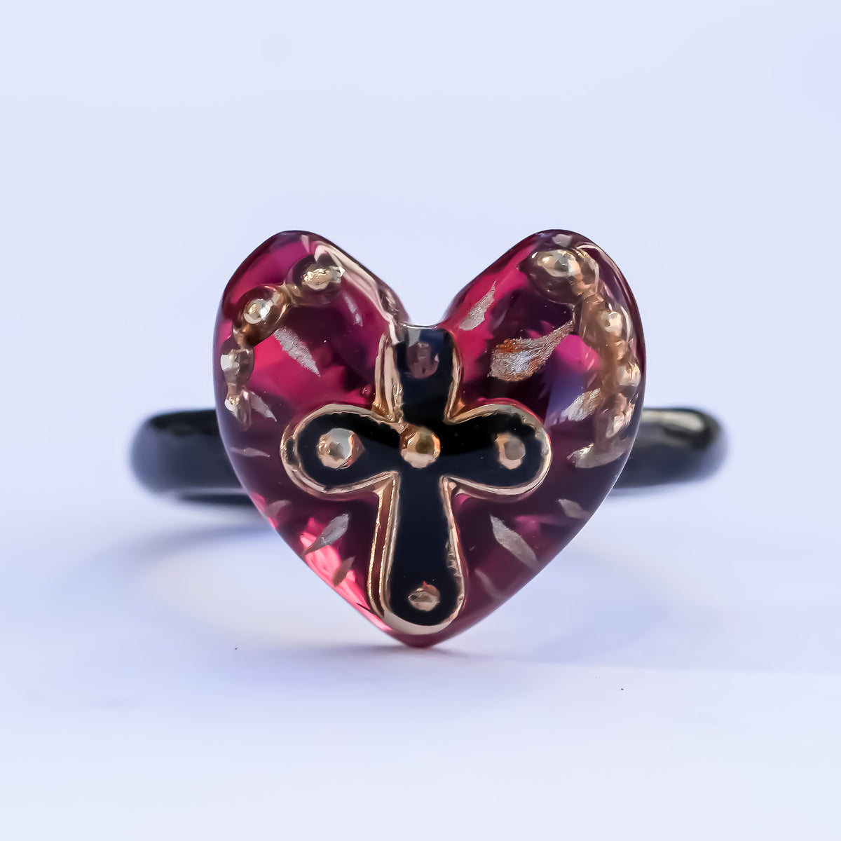 The Sacred Cross Heart Ring - Red × Black / #6