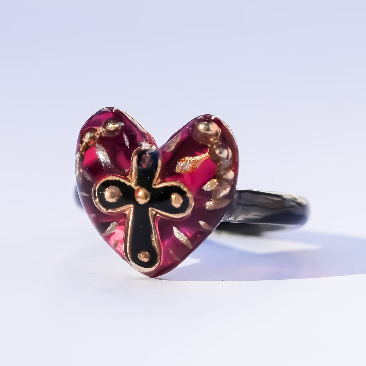 The Sacred Cross Heart Ring - Red × Black / #6