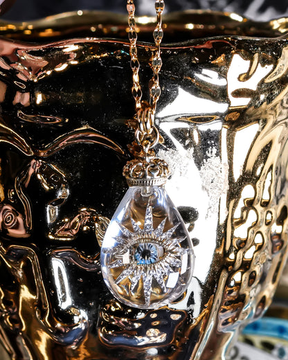 Celestial eye teardrop necklace - clear × gold