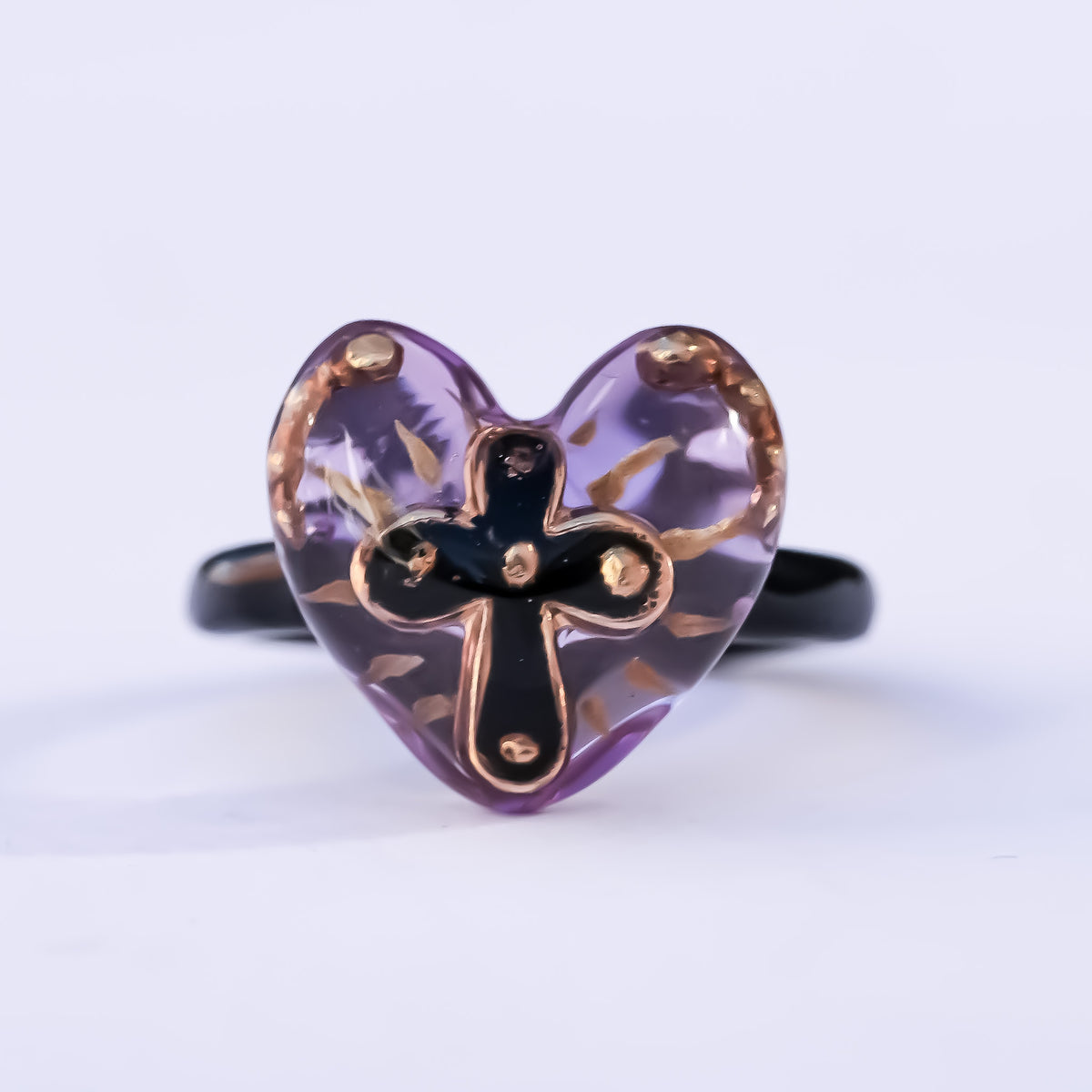 The Sacred Cross Heart Ring - Purple × Black / #4