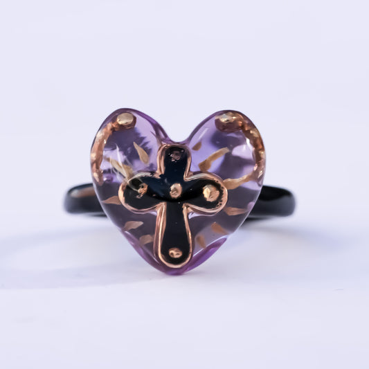 The Sacred Cross Heart Ring - Purple × Black / #4