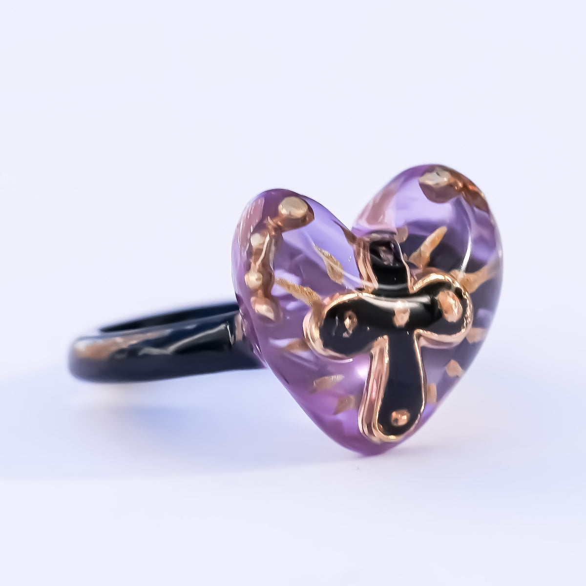 The Sacred Cross Heart Ring - Purple × Black / #4
