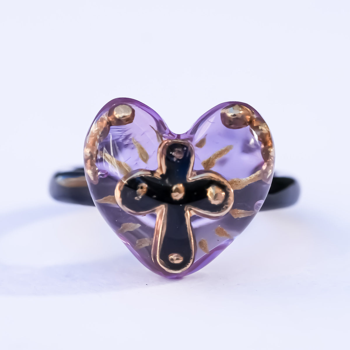 The Sacred Cross Heart Ring - Purple × Black / #4