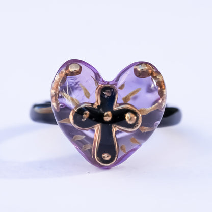 The Sacred Cross Heart Ring - Purple × Black / #4