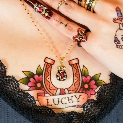 The Crowned Cross Talisman Necklace - Black × Red / Black / Gold