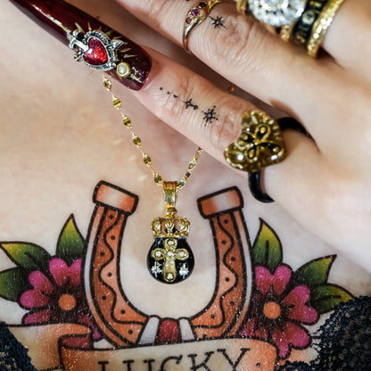 The Crowned Cross Talisman Necklace - Black × Red / Black / Gold