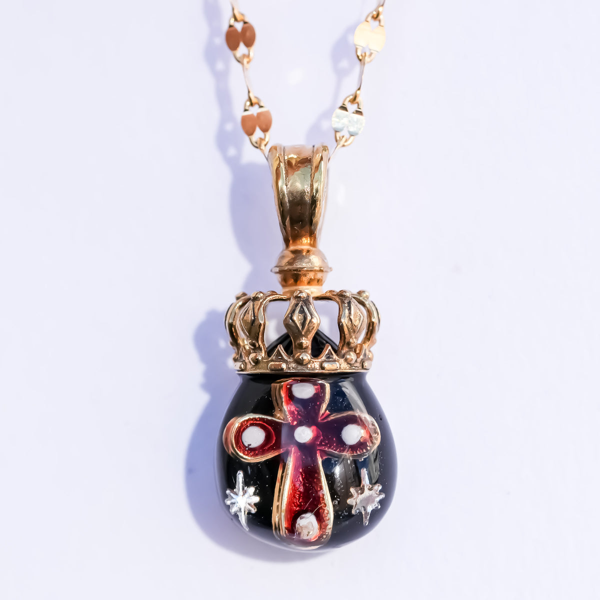 The Crowned Cross Talisman Necklace - Black × Red / Black / Gold