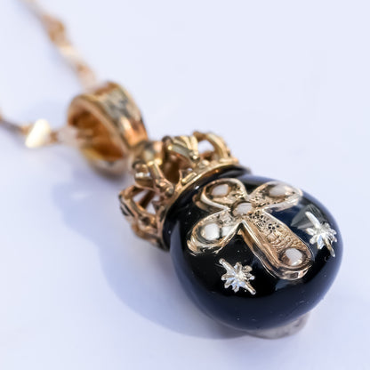 The Crowned Cross Talisman Necklace - Black × Red / Black / Gold