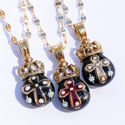 The Crowned Cross Talisman Necklace - Black × Red / Black / Gold