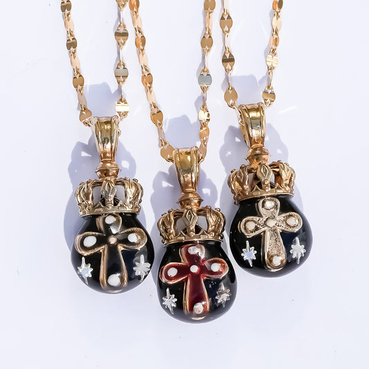 The Crowned Cross Talisman Necklace - Black × Red / Black / Gold