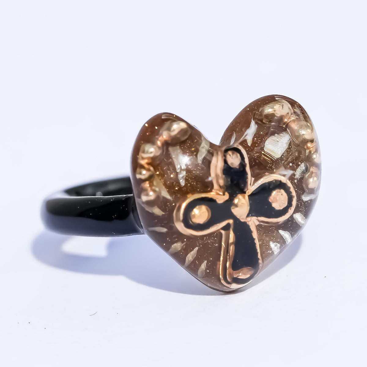 The Sacred Cross Heart Ring - Gold × Black / #6