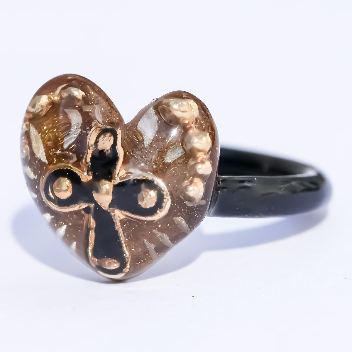 The Sacred Cross Heart Ring - Gold × Black / #6