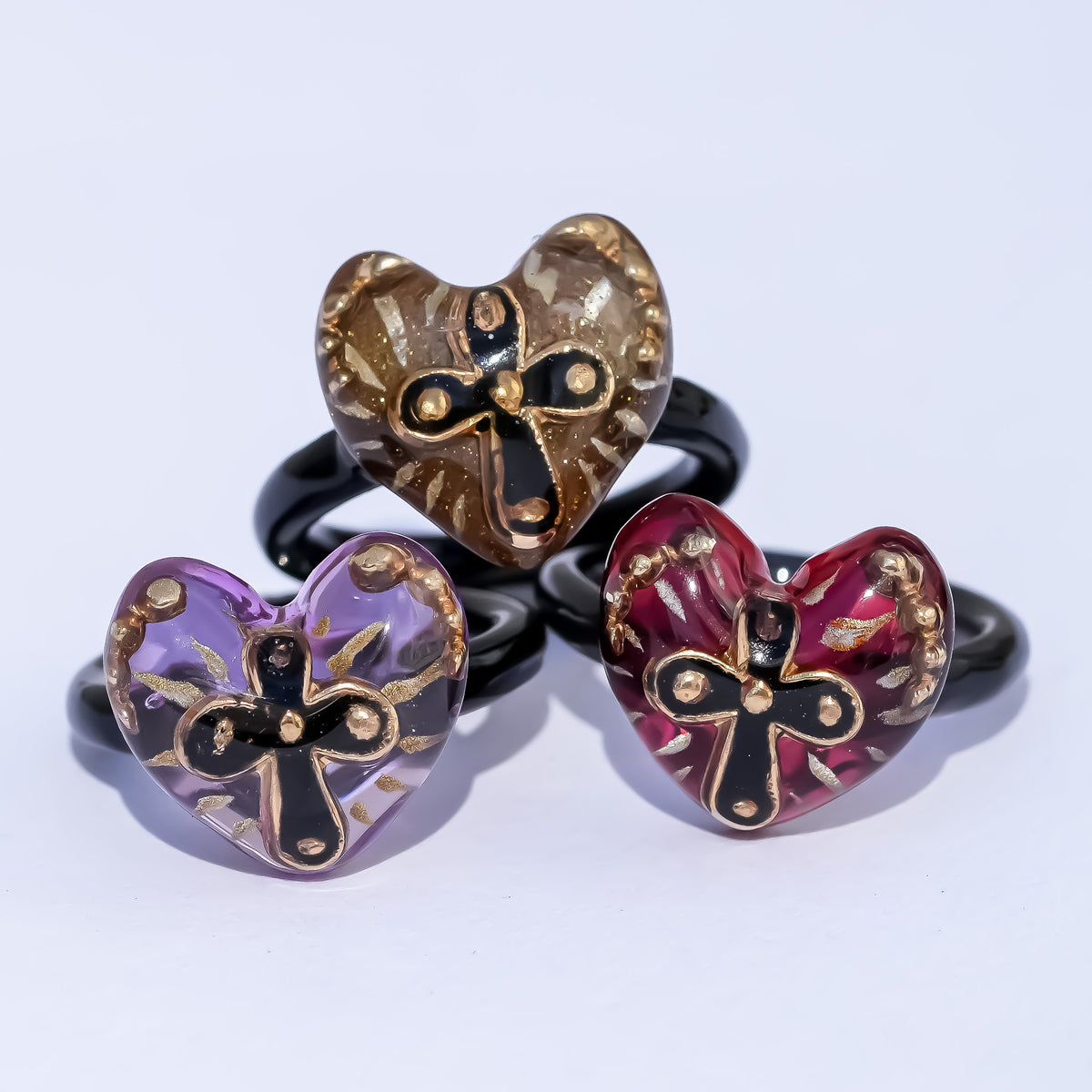 The Sacred Cross Heart Ring - Red × Black / #6