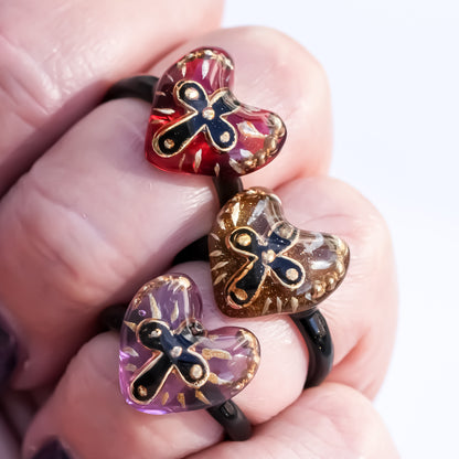The Sacred Cross Heart Ring - Purple × Black / #4