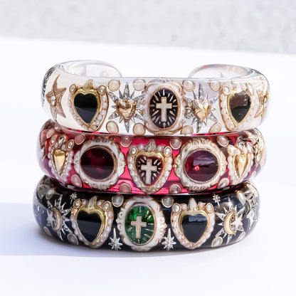The Baroque Chapel Cross Bracelet - Black × Emerald Green