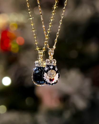 The Crowned Cherub Drop Necklace - Black × Gold