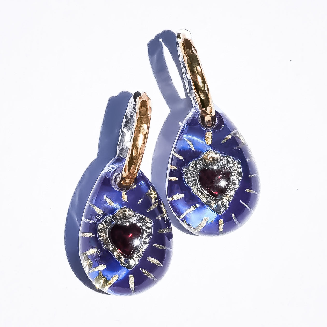 Sacred Heart Drop Pierced Earrings - Purple Blue × Red