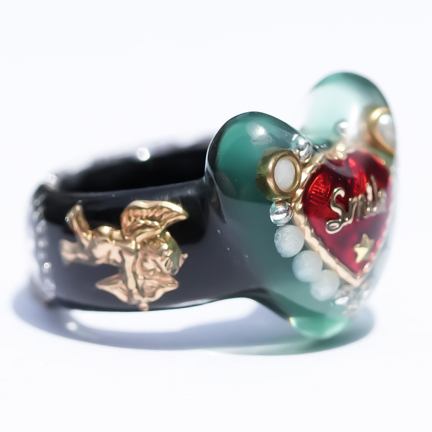 LOVE SMILE RING / HEART / GREEN × BLACK / #6