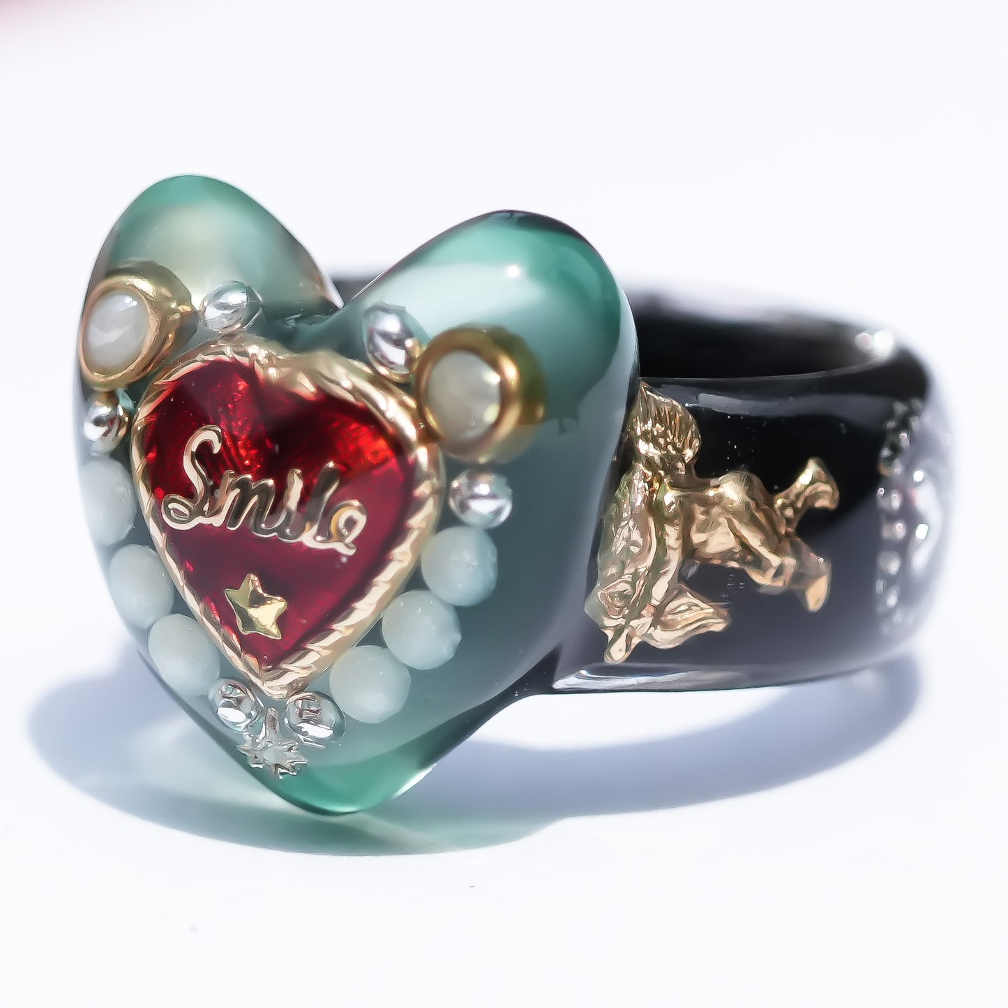LOVE SMILE RING / HEART / GREEN × BLACK / #6