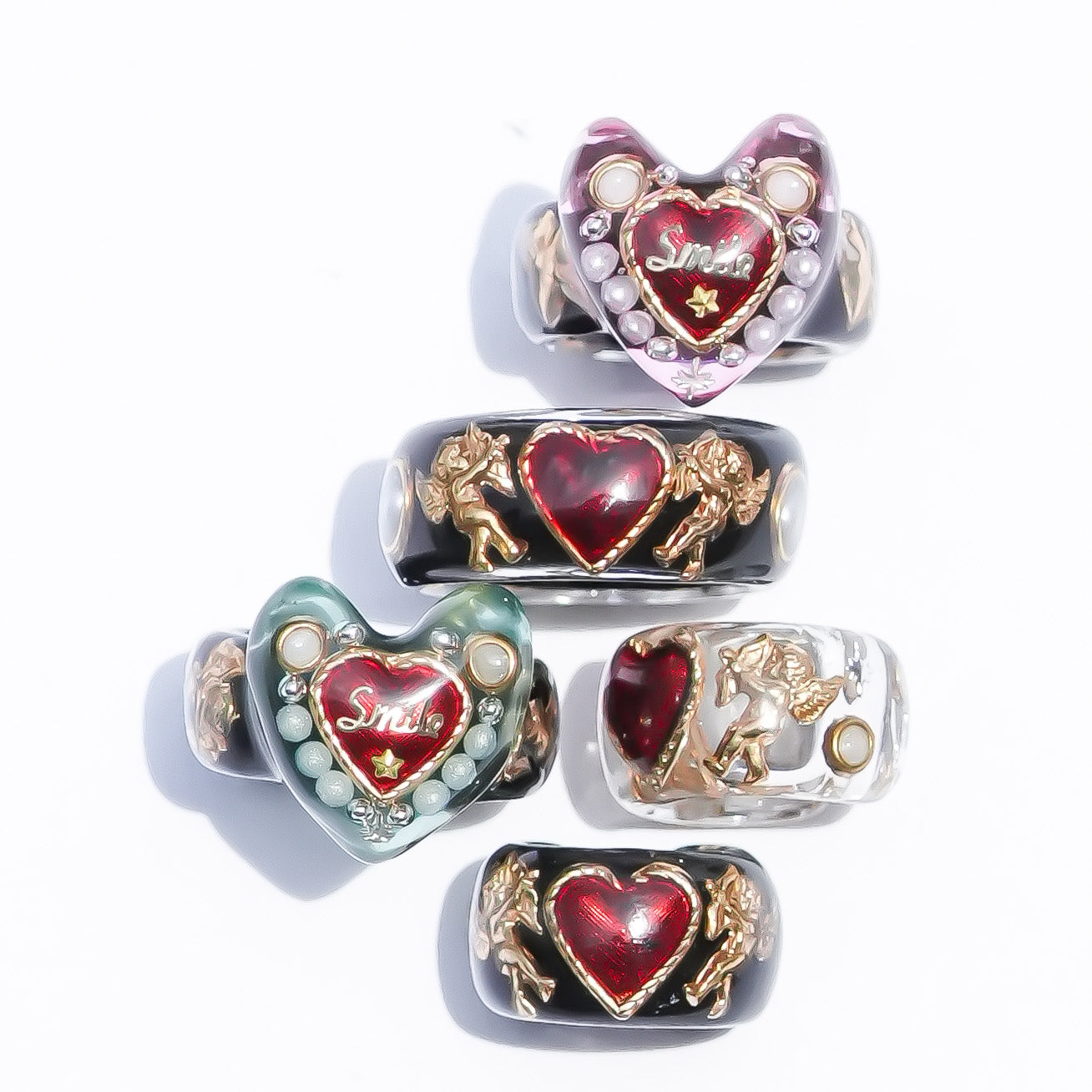 LOVE SMILE RING / HEART / GREEN × BLACK / #6