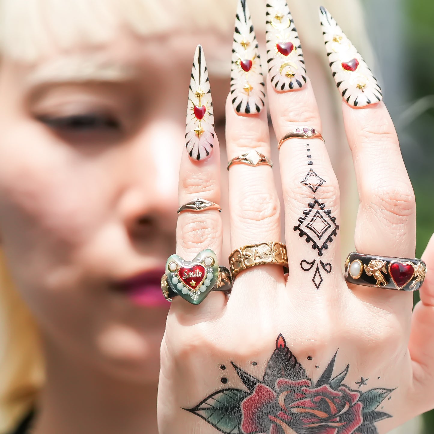 LOVE SMILE RING / HEART / GREEN × BLACK / #6